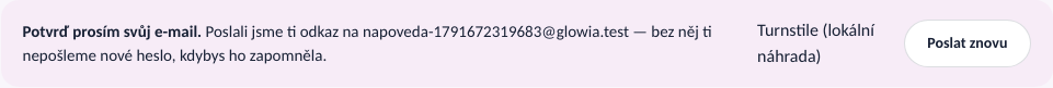 Lišta Potvrď prosím svůj e-mail v Můj web s tlačítkem Poslat znovu